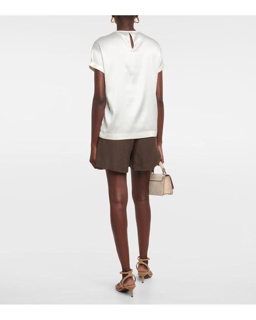 Brunello Cucinelli White Silk-Blend Satin T-Shirt
