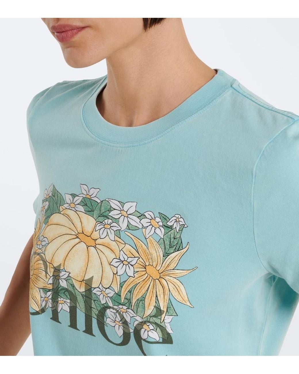 Chloé Blue Logo Printed Cotton Jersey T-Shirt
