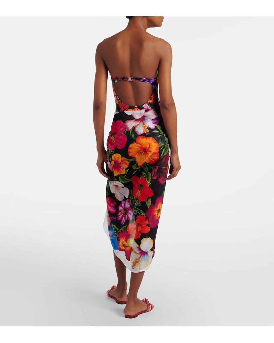 Dolce & Gabbana Red Floral Cotton Beach Cover-Up