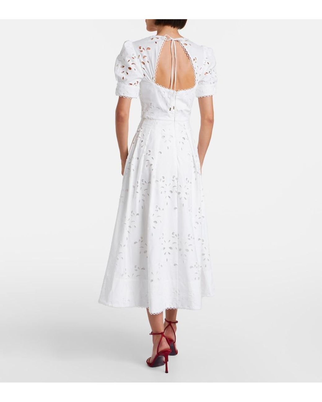 Rebecca Vallance White Artesan Broderie Anglaise Midi Dress