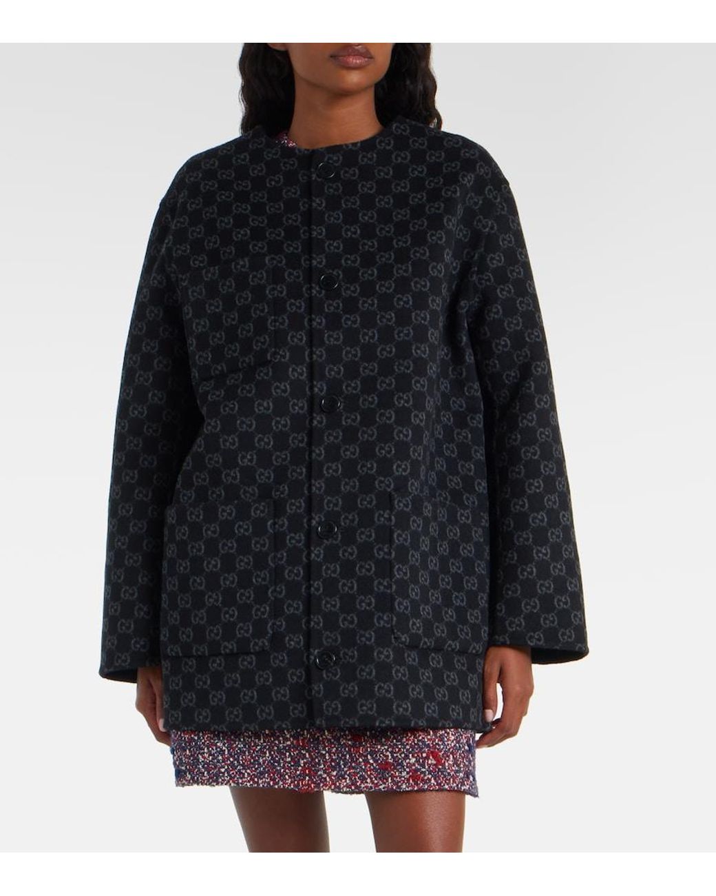 Gucci Black Gg Reversible Wool Jacket