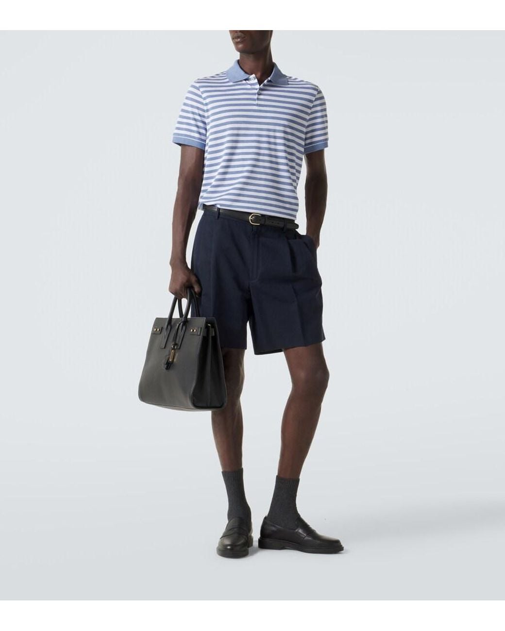 Dunhill Blue Striped Silk And Cotton Polo Shirt for men