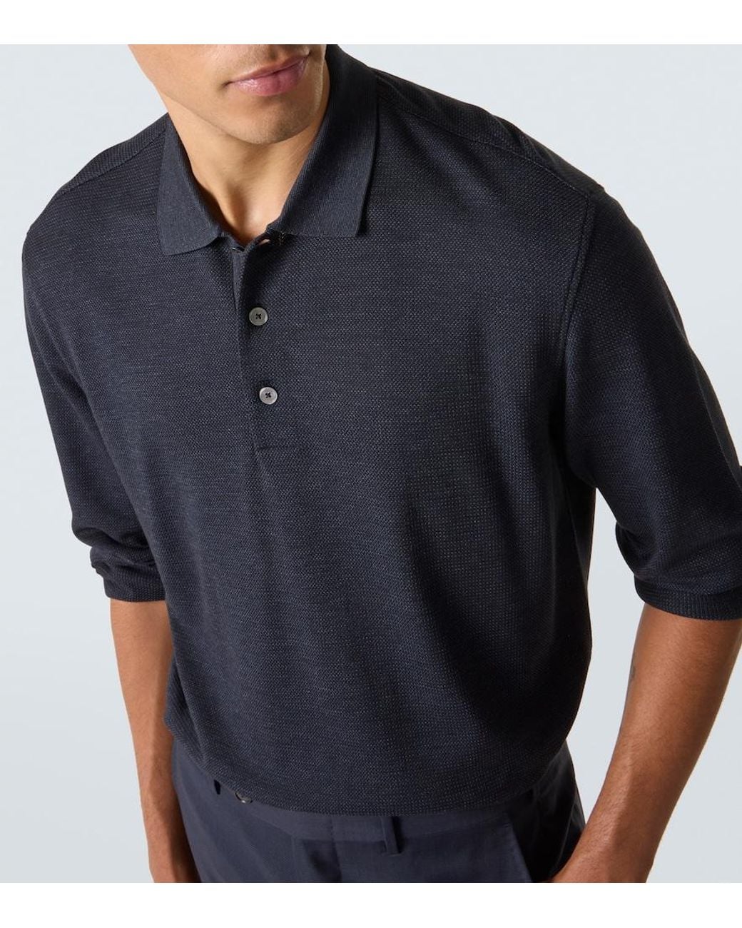 Zegna Blue Cotton And Silk Polo Shirt for men