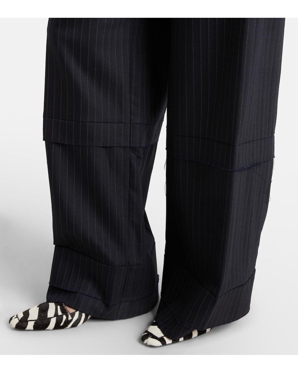 Khaite Blue Linden Pinstripe High-Rise Wide-Leg Pants