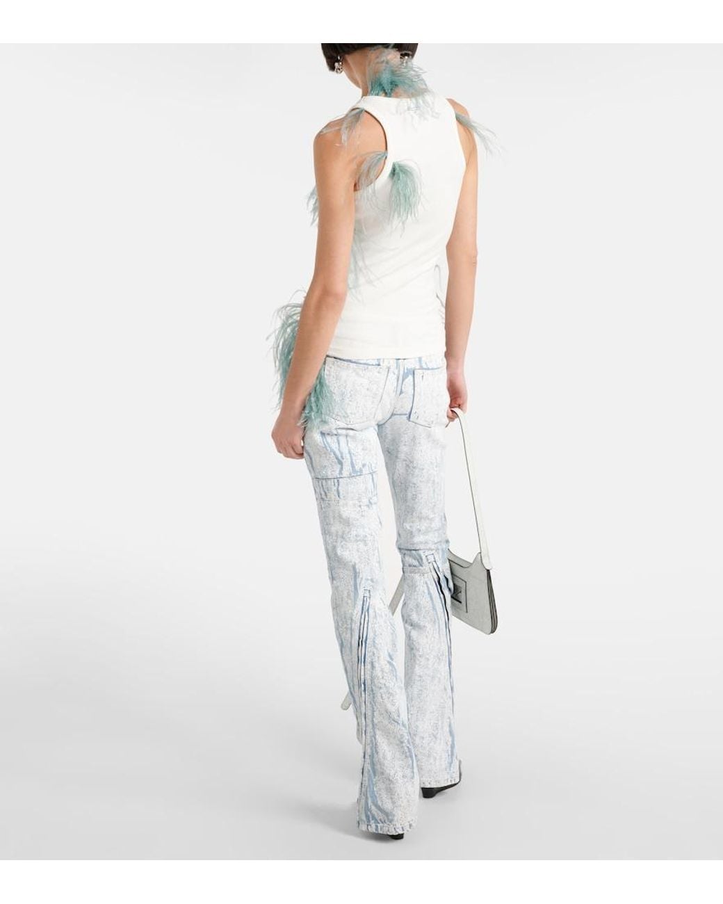 Acne Blue Feather-Trimmed Cotton-Blend Tank Top
