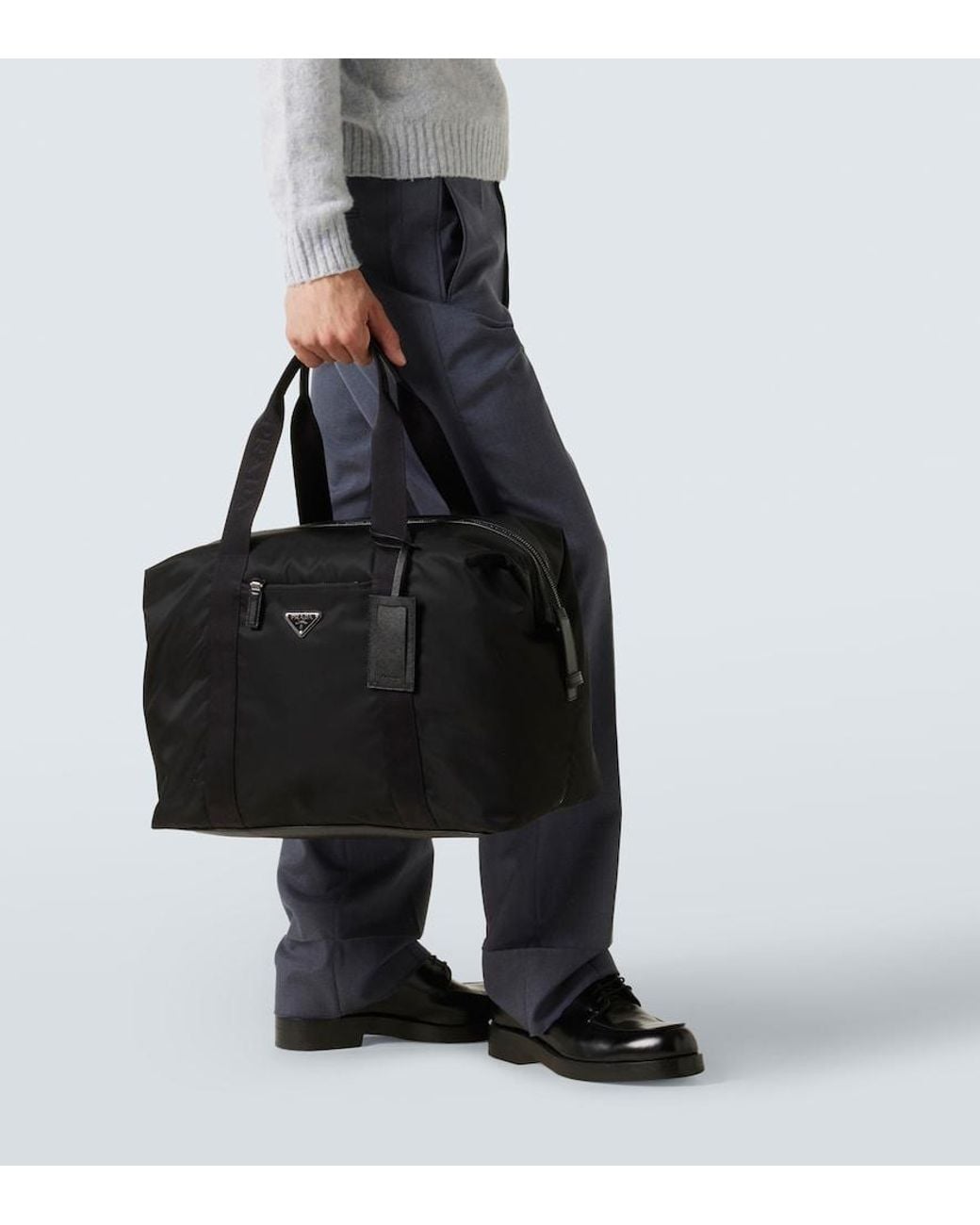 Prada Black Re-Nylon Leather-Trimmed Duffel Bag for men