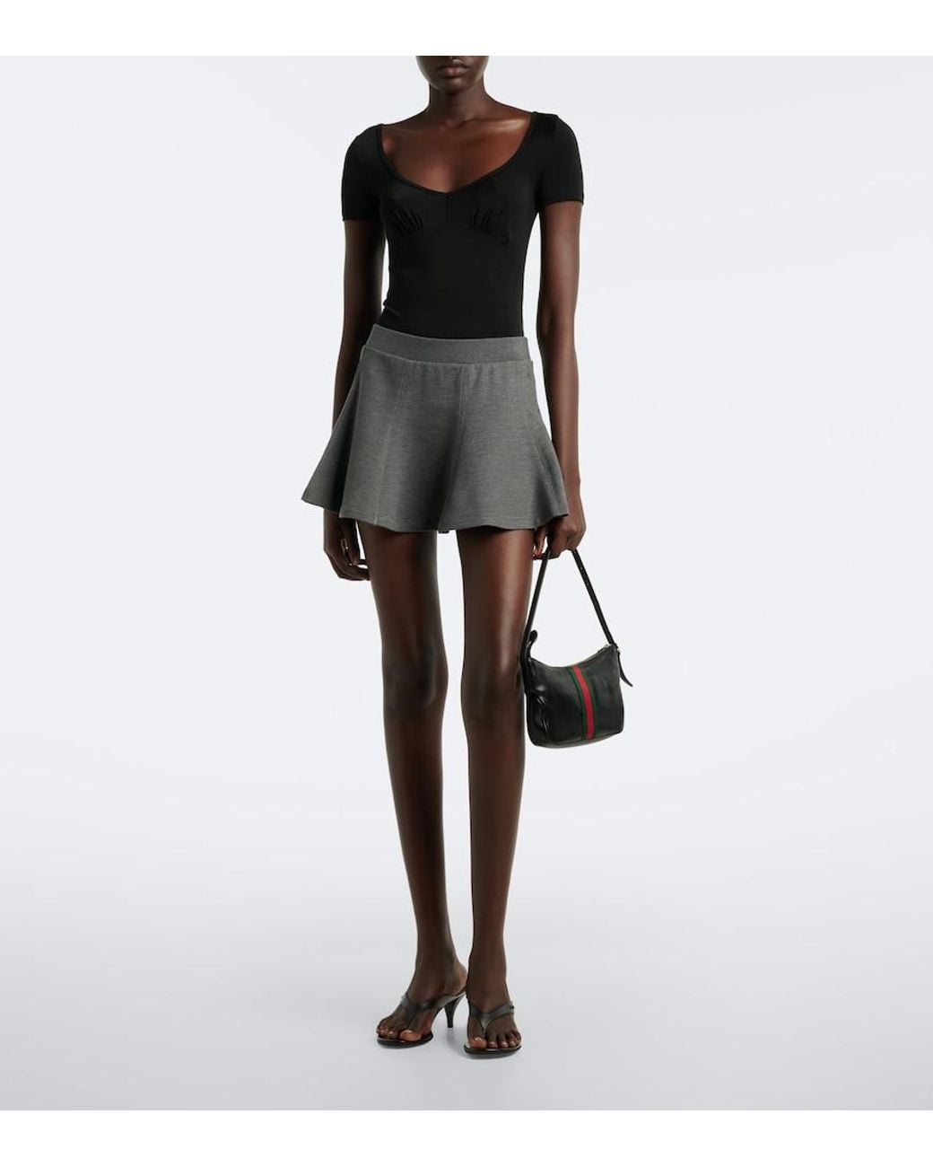 Gucci Gray Double G Cotton And Silk Miniskirt