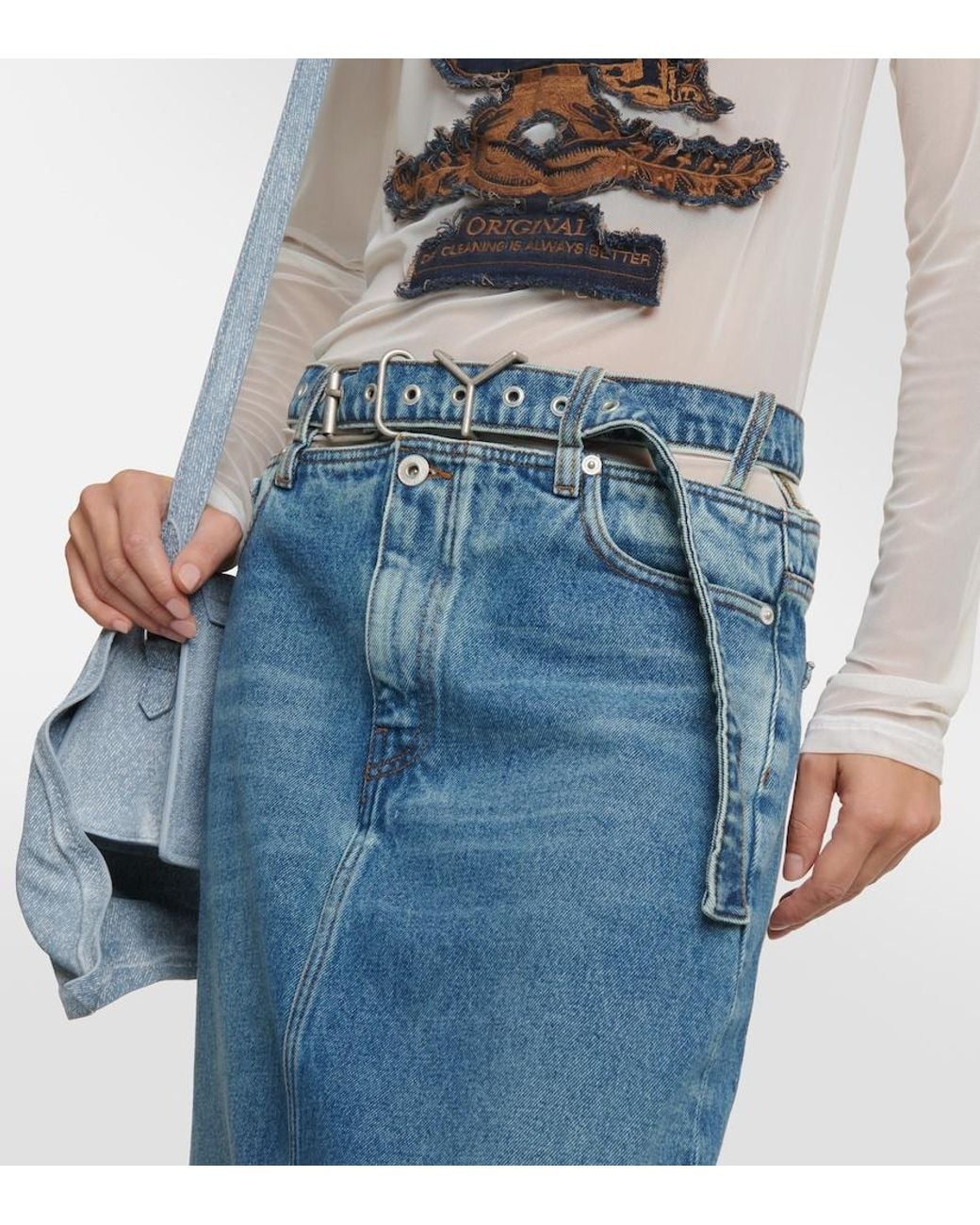 Y. Project Blue Y Belt Denim Maxi Skirt