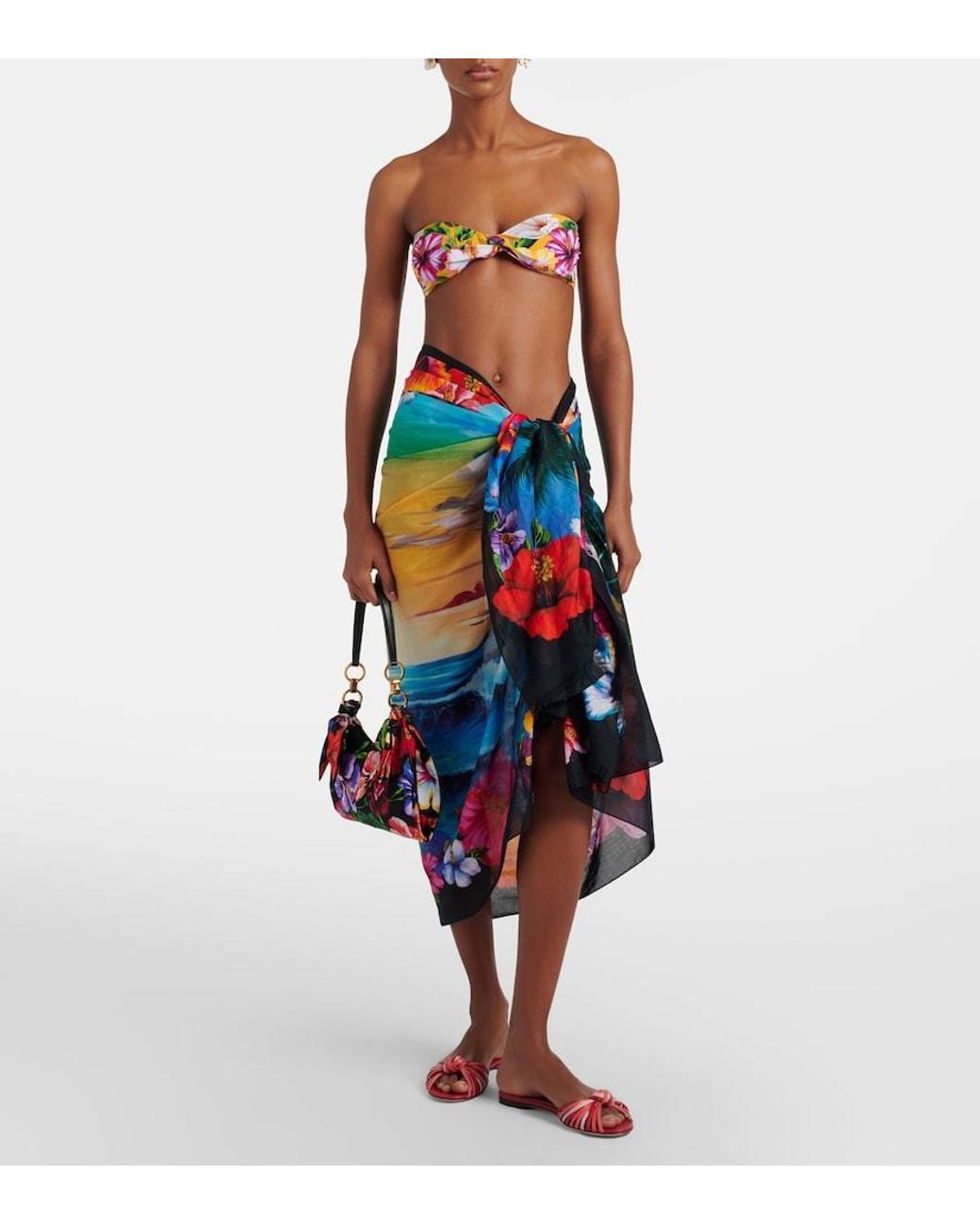 Dolce & Gabbana Blue Floral Cotton Beach Cover-Up