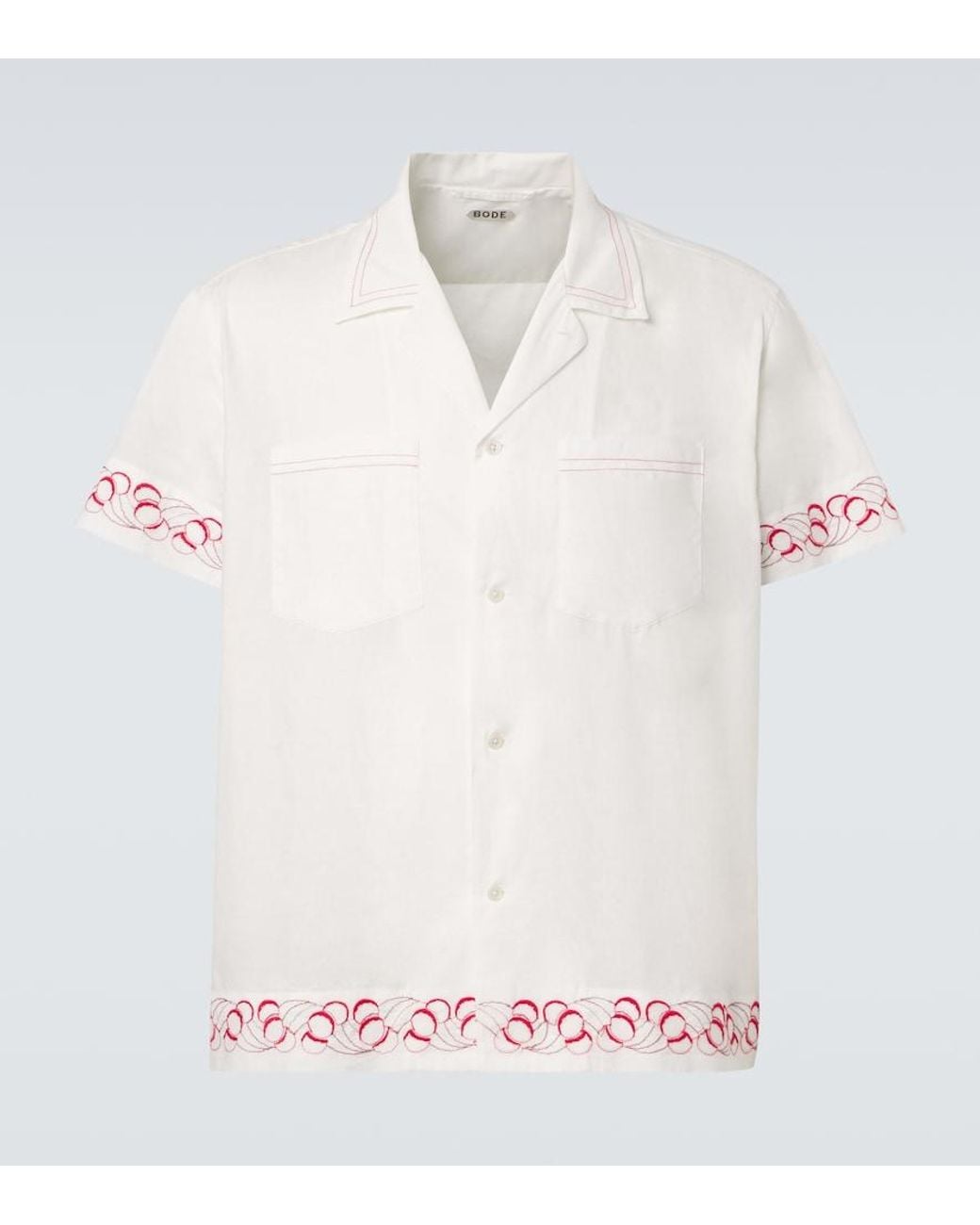 Bode White Embroidered Cotton Poplin Bowling Shirt for men