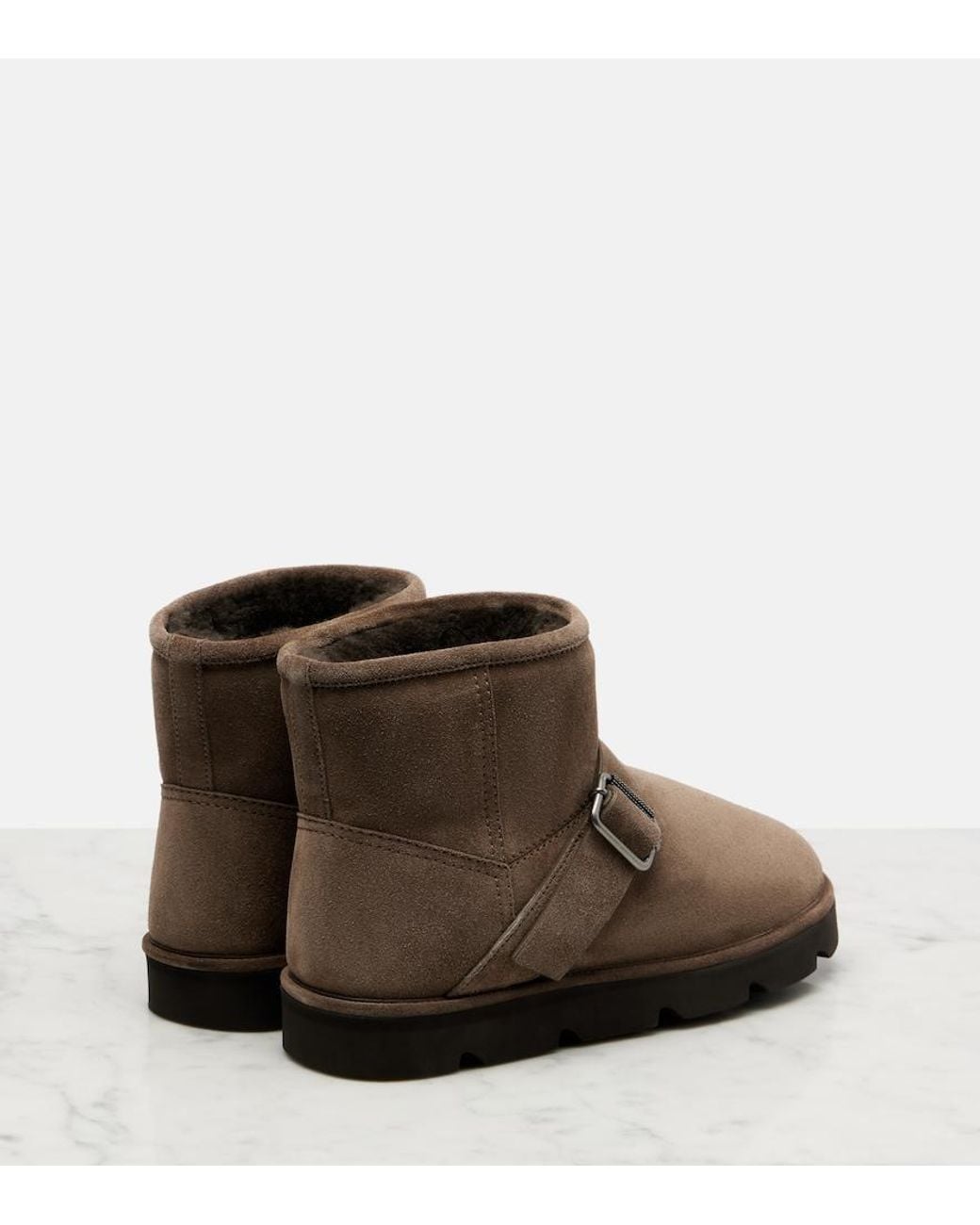 Brunello Cucinelli Brown Shearling-Lined Suede Ankle Boots