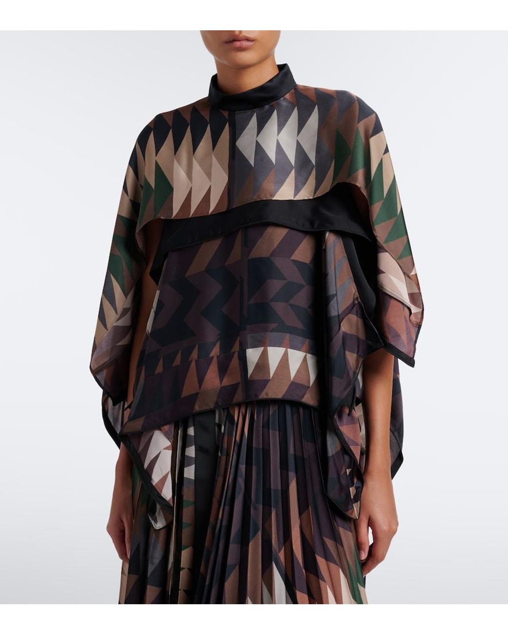 Sacai Black Printed Satin Top