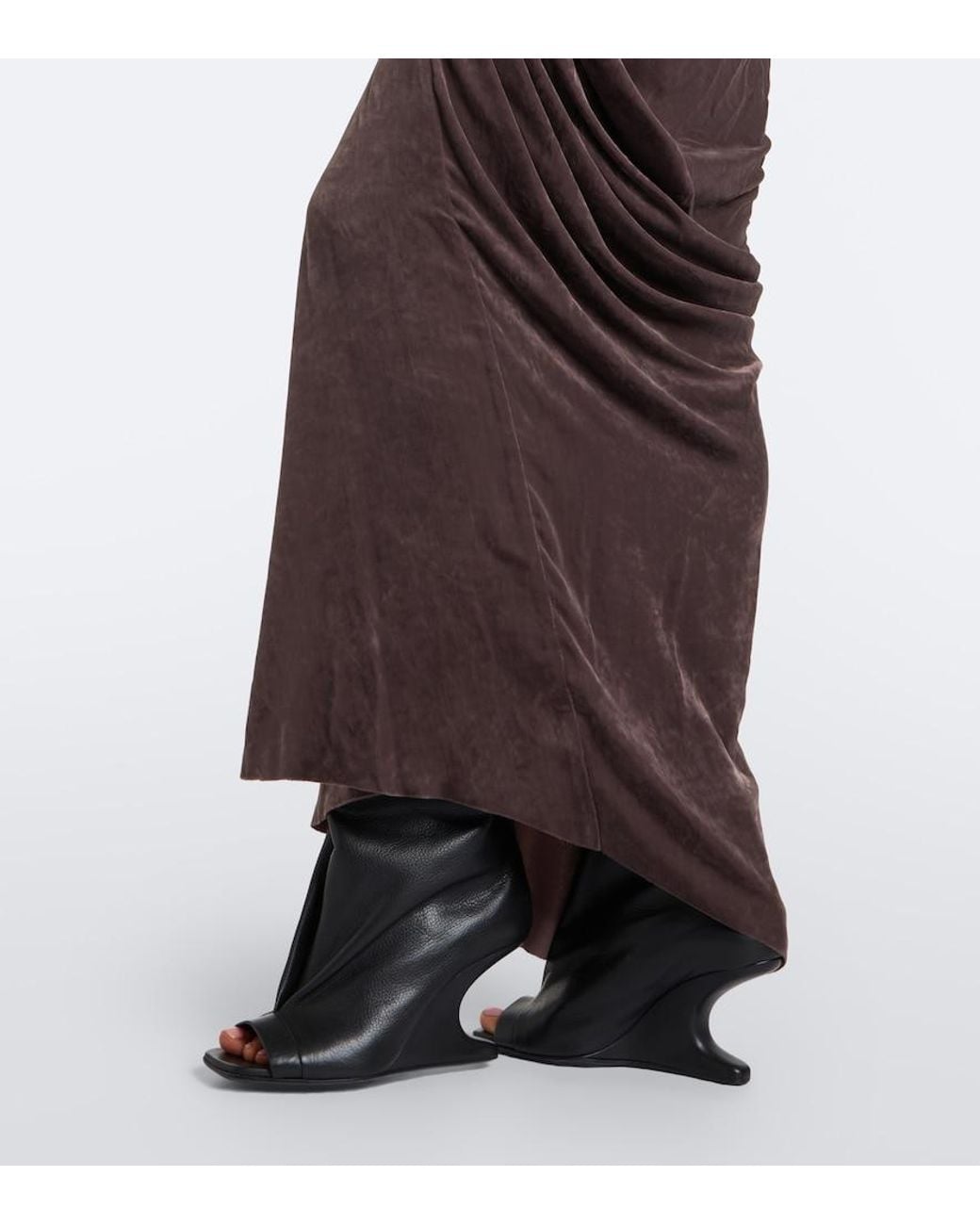 Rick Owens Brown Strutter Draped Gathered Velvet Maxi Dress