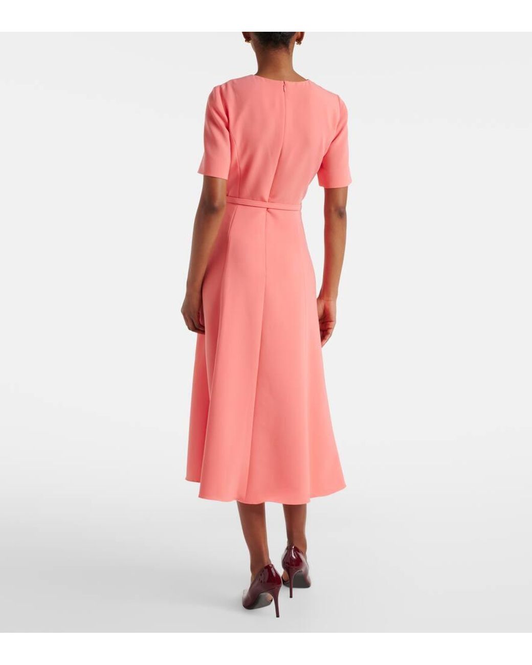 Carolina Herrera Pink Belted Crepe Midi Dress