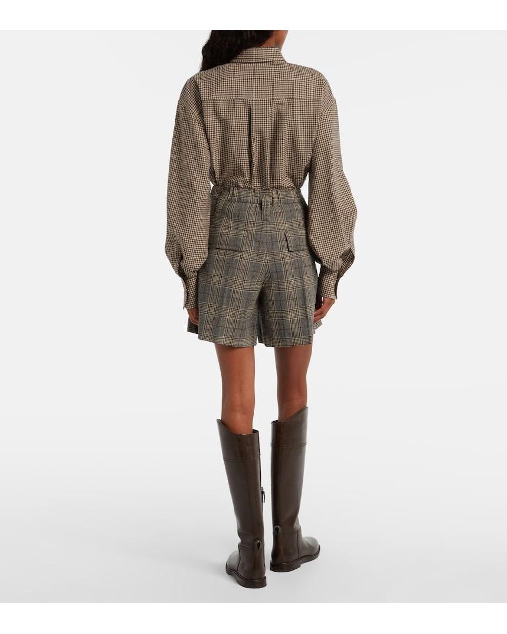 Brunello Cucinelli Gray Checked Virgin Wool Shorts