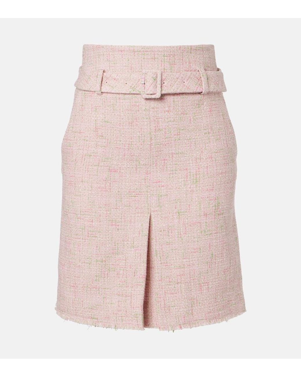 ShuShu/Tong Pink Belted Cotton-Blend Tweed Pencil Skirt