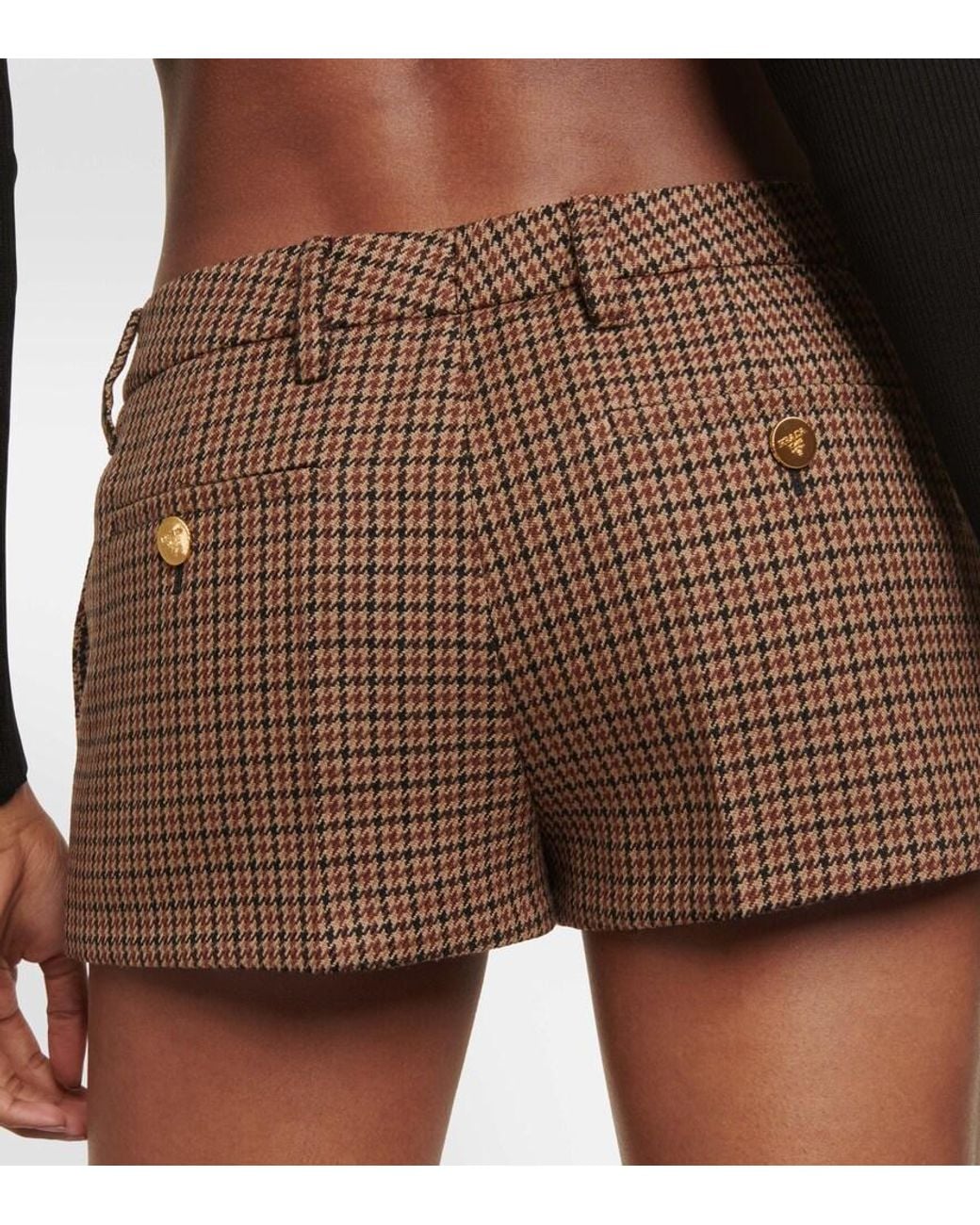 Prada Brown Houndstooth Virgin Wool Shorts