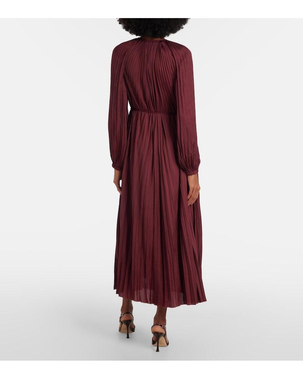Ulla Johnson Red Alexia Satin Plisse Midi Dress