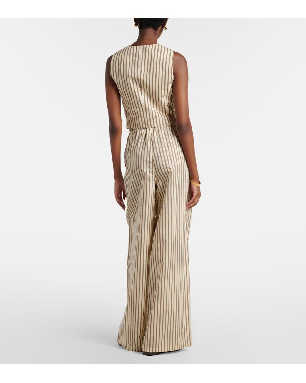 Max Mara Natural Striped Cotton And Silk Wide-Leg Pants
