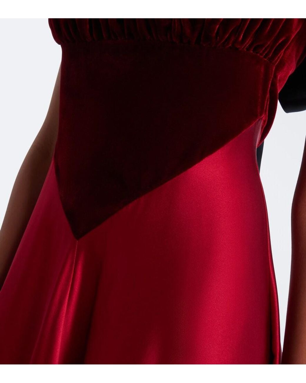 Rodarte Red Silk Satin And Velvet Midi Dress