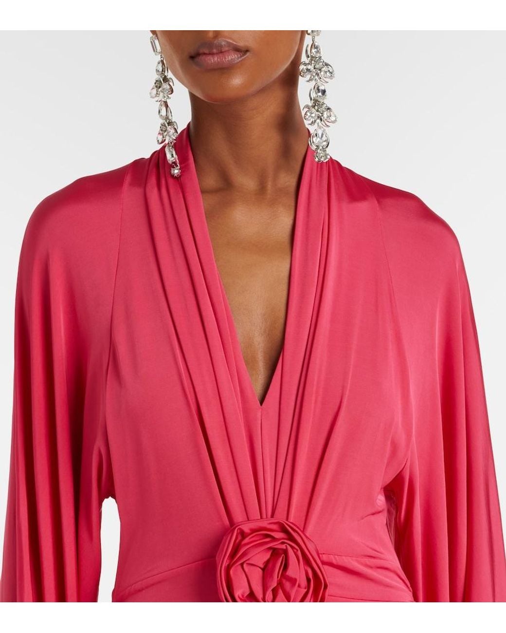 Blumarine Red Floral-Applique Ruched Gown