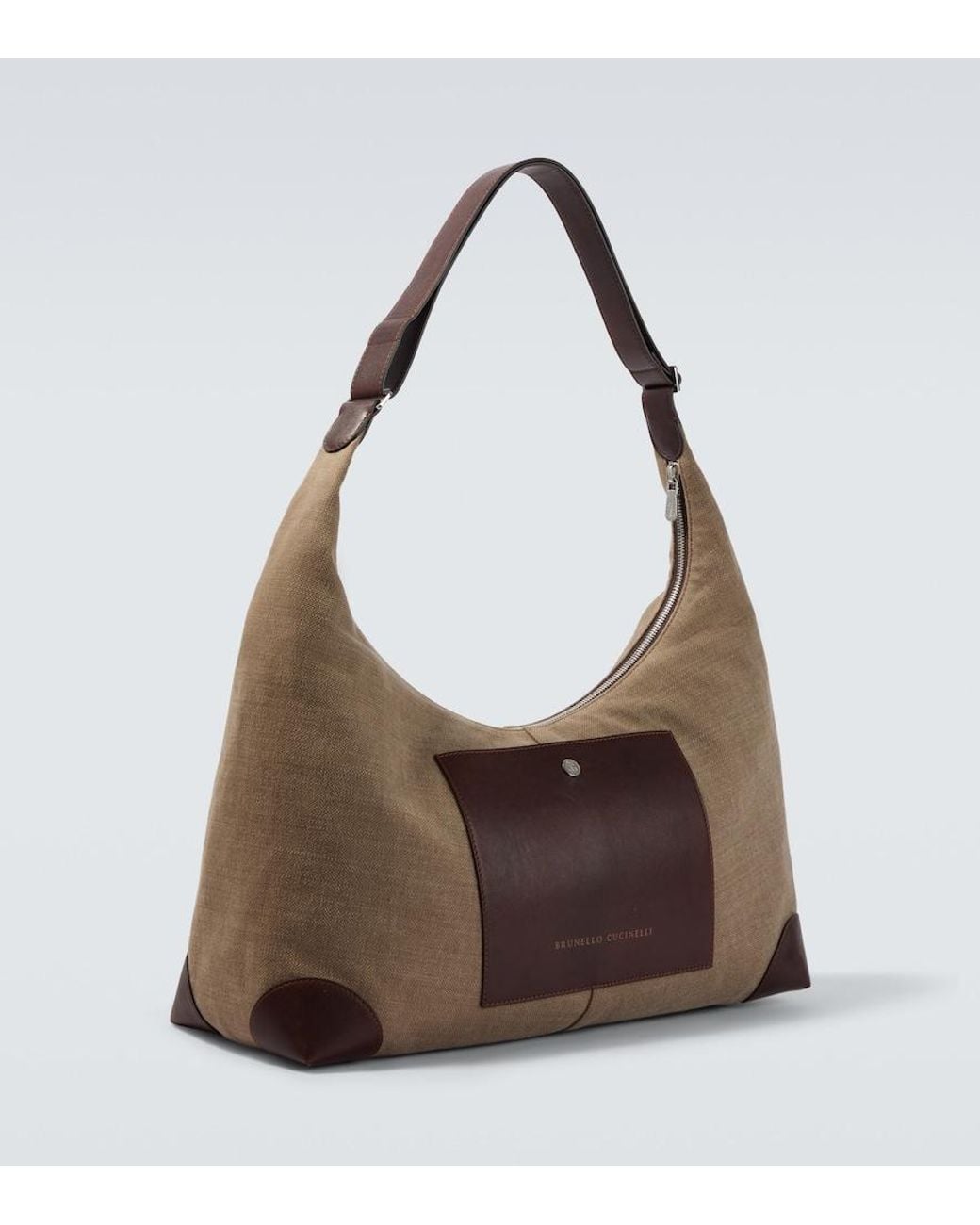 Brunello Cucinelli Brown Leather-Trimmed Canvas Shoulder Bag for men