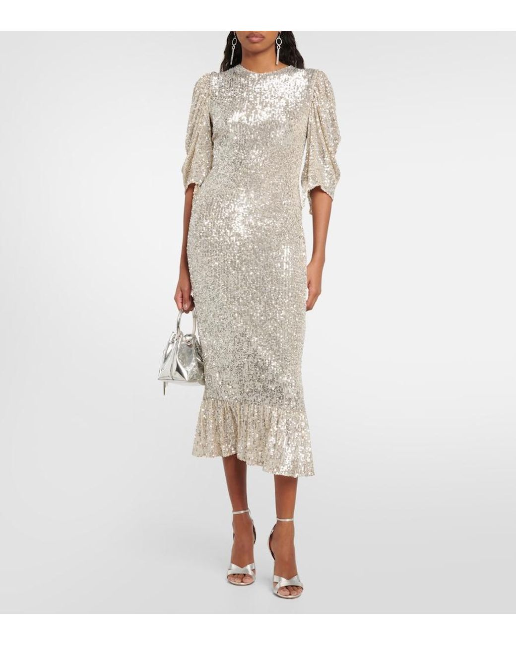Roberta Einer Gray Drama Sequined Midi Dress