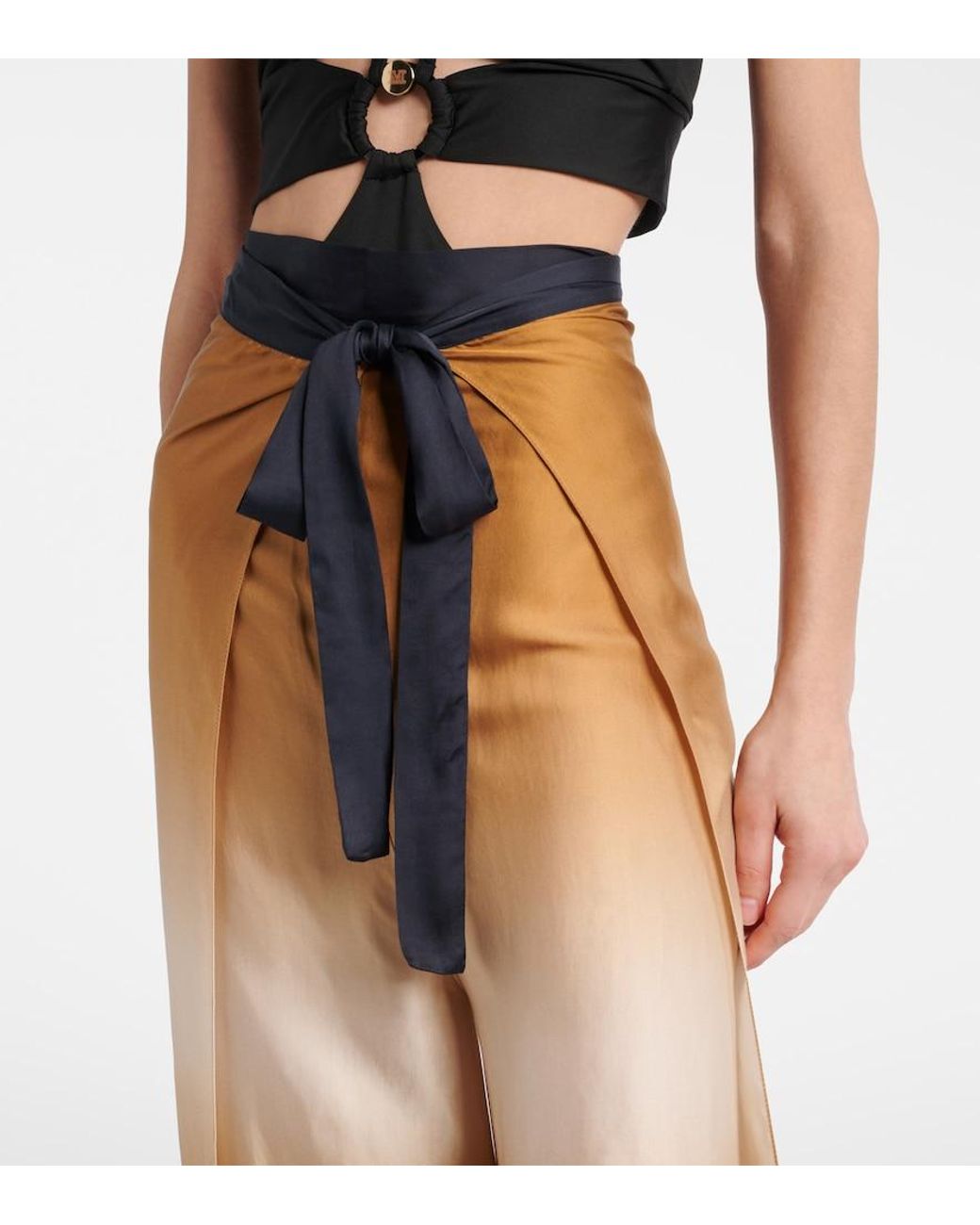 Max Mara Brown Printed Satin Cropped Wide-Leg Pants