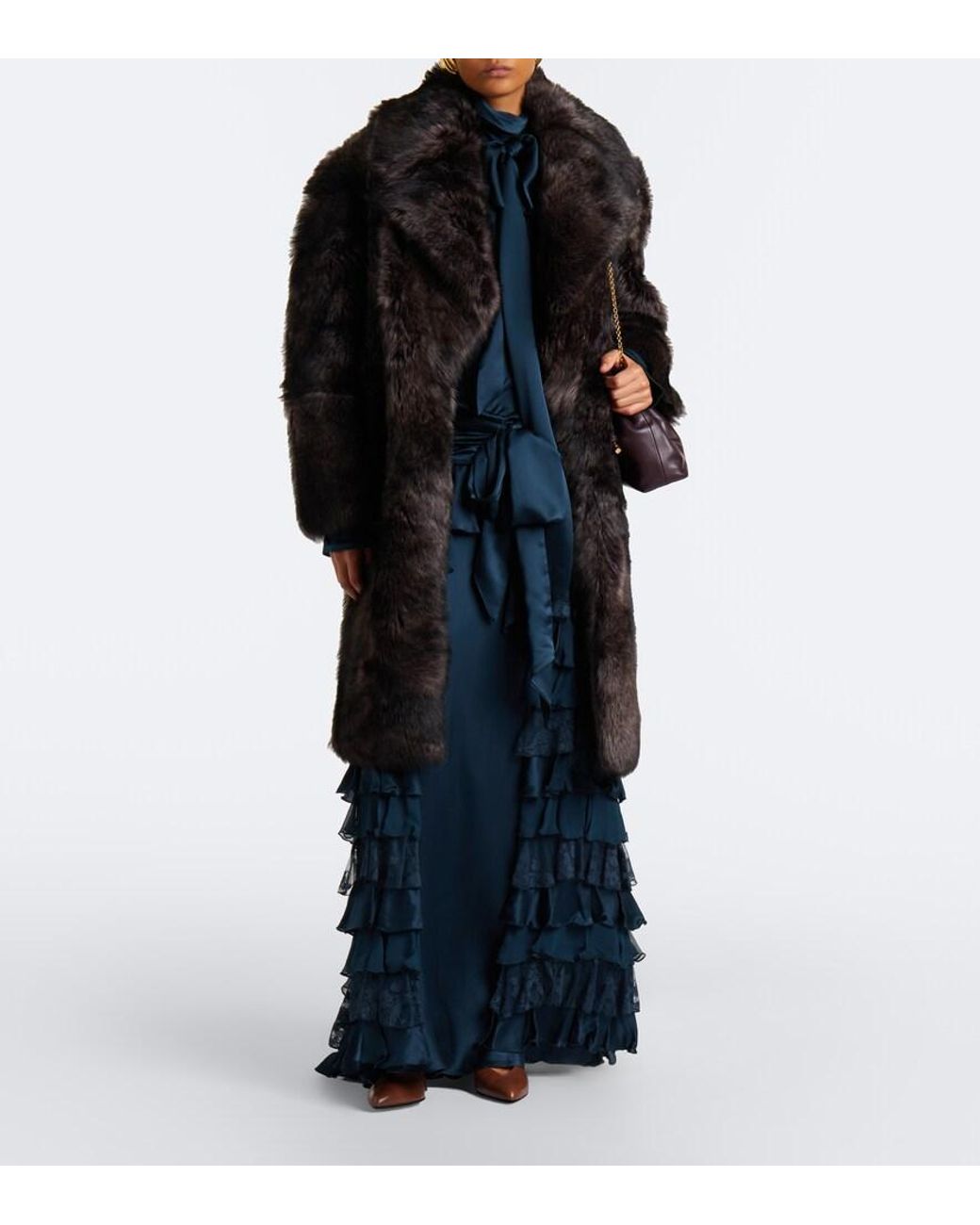 Zimmermann Black Valiant Leather-Trimmed Shearling Wrap Coat