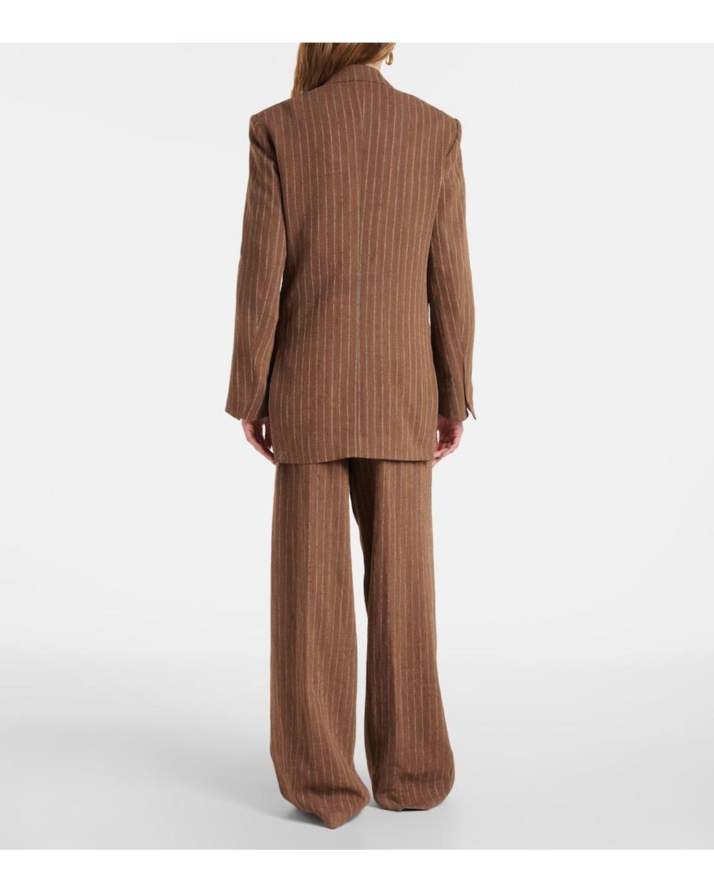 Dries Van Noten Brown Striped Linen-Blend Blazer
