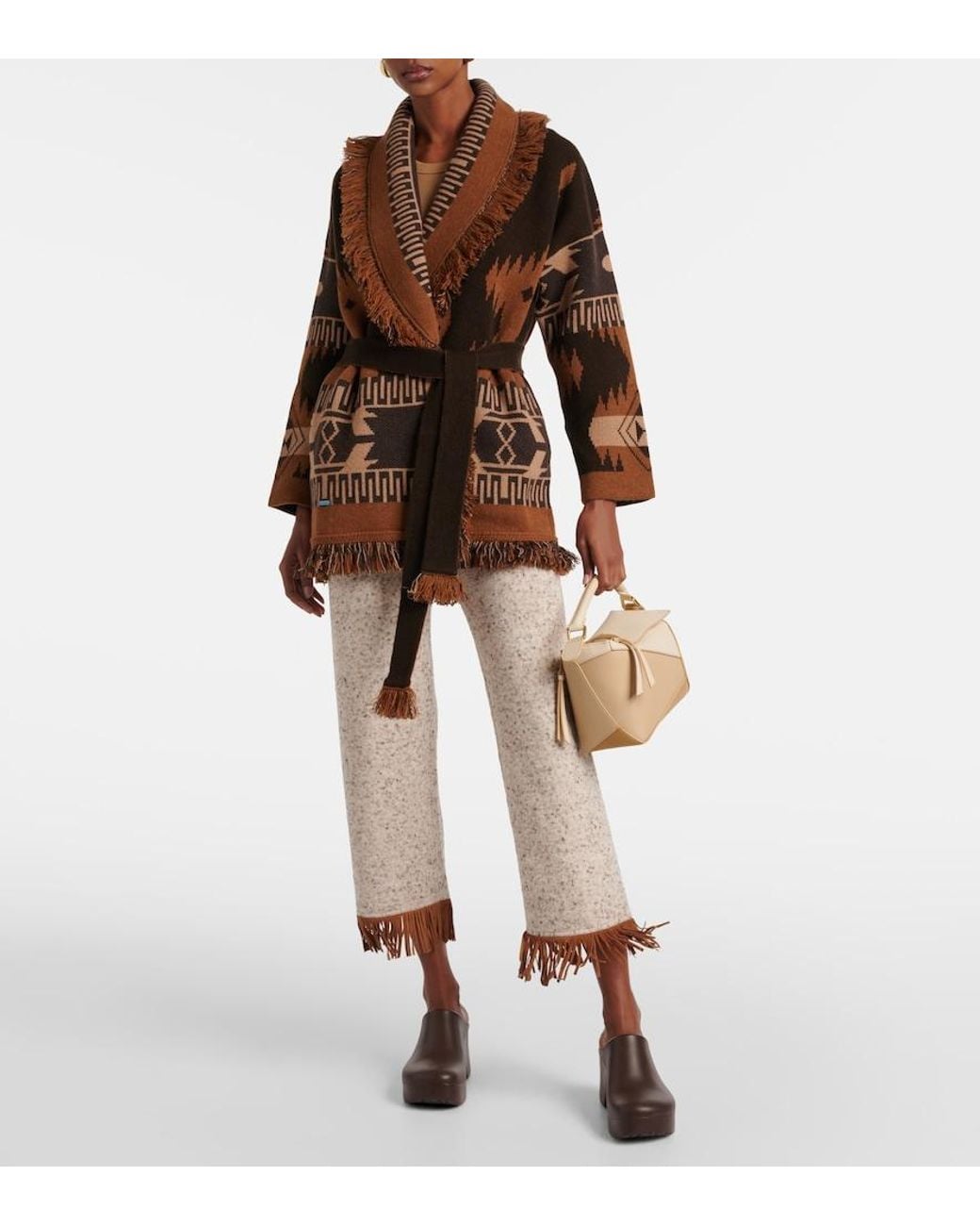 Alanui Natural Dreamscape Fringed Wool-Blend Pants
