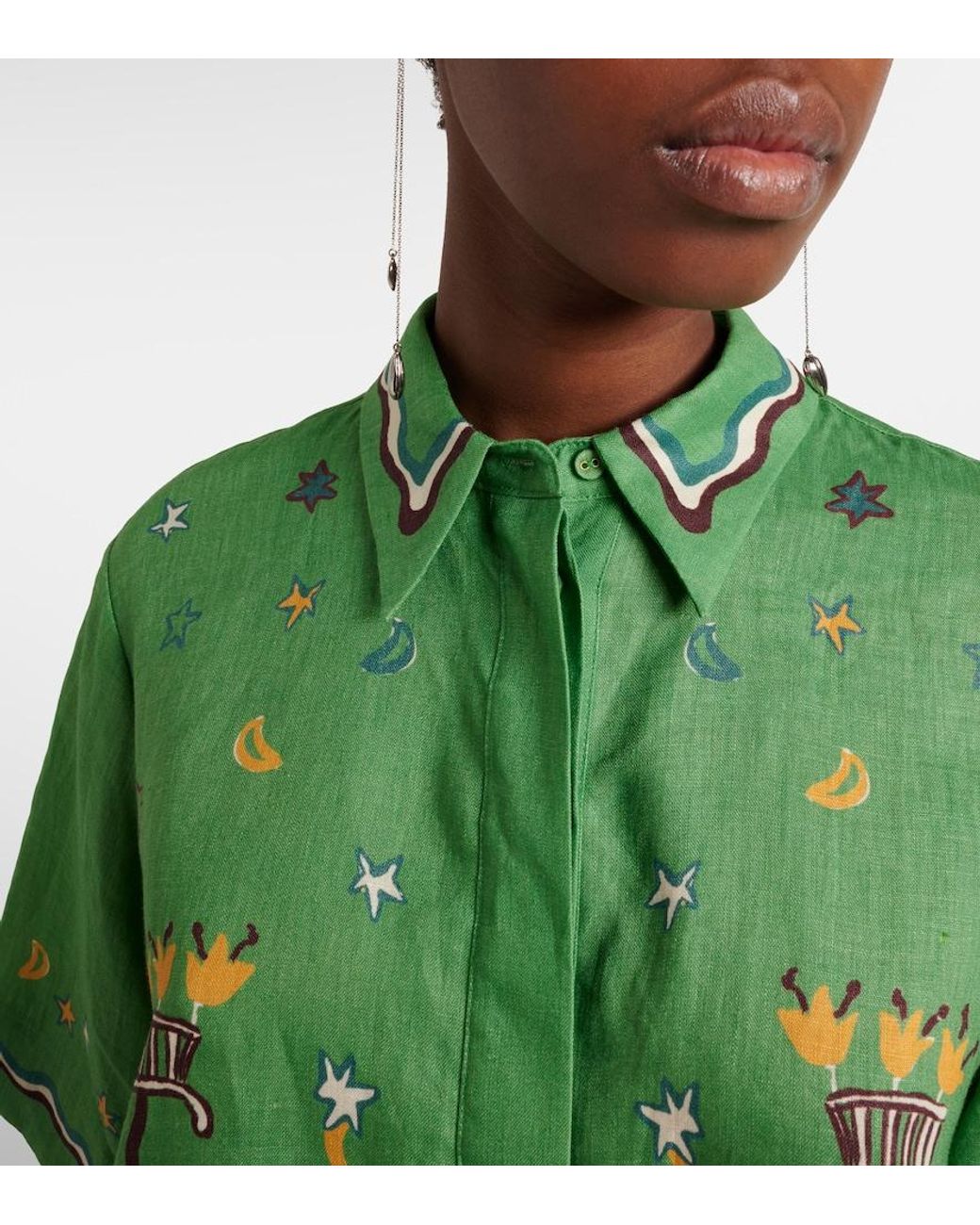 ALÉMAIS Green Sun Dancer Printed Linen Shirt