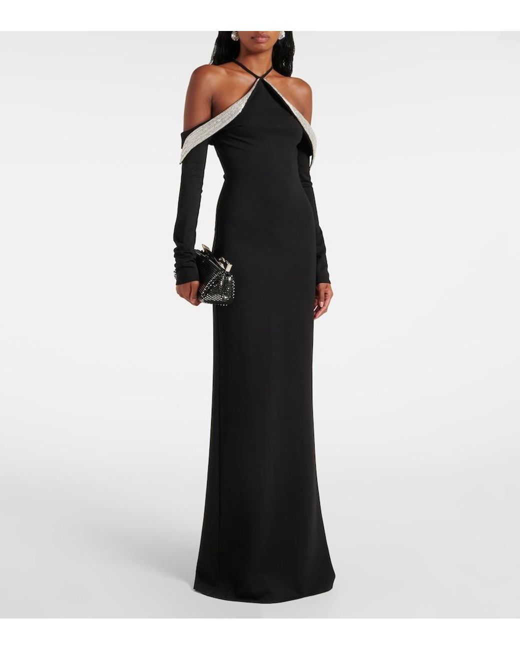 David Koma Black Crystal-Embellished Gown