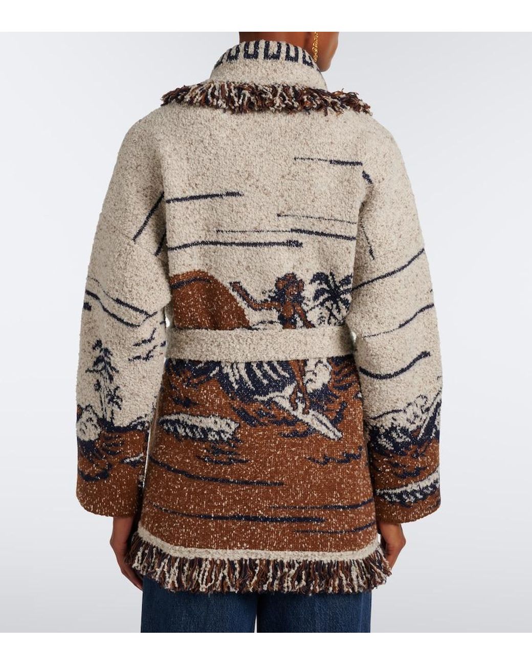 Alanui White Riding The Waves Cotton And Wool Blend Cardigan