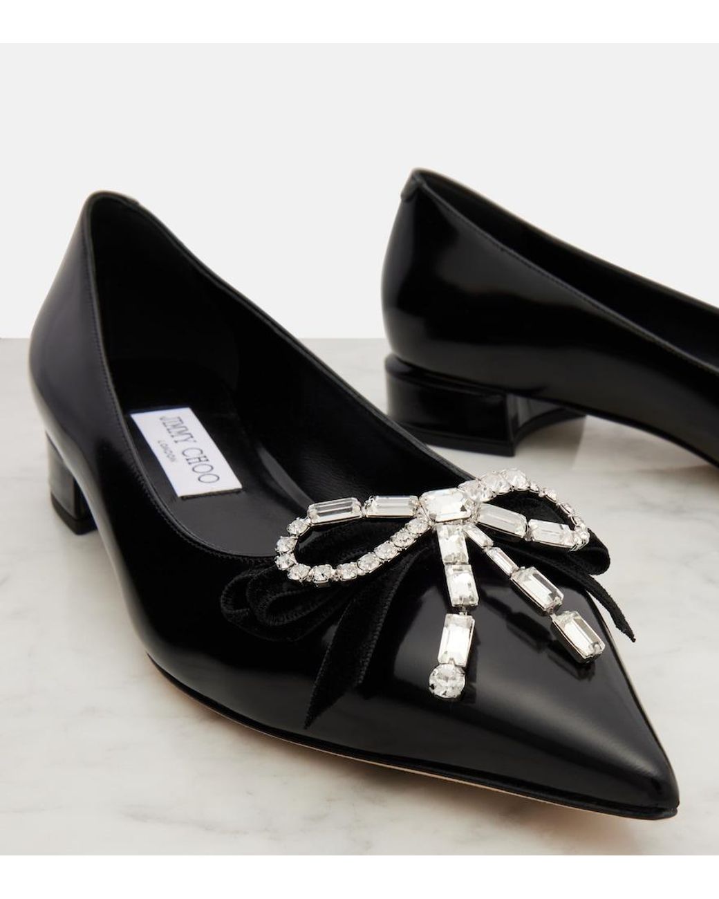Jimmy Choo Black Auria Bow-Detail Leather Ballet Flats