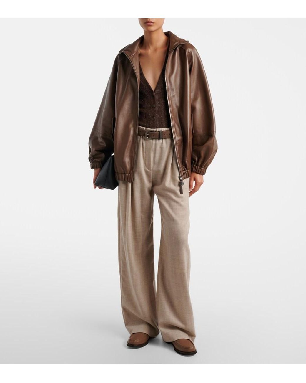 Brunello Cucinelli Brown Monili Leather Loafers