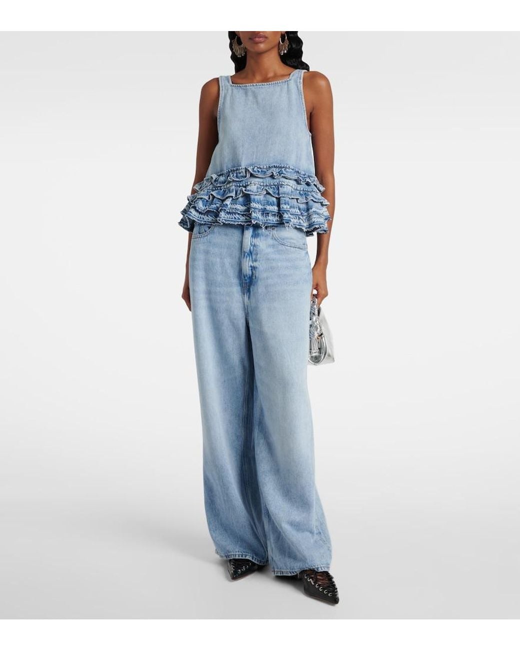 Ganni Blue Mid-Rise Wide-Leg Jeans