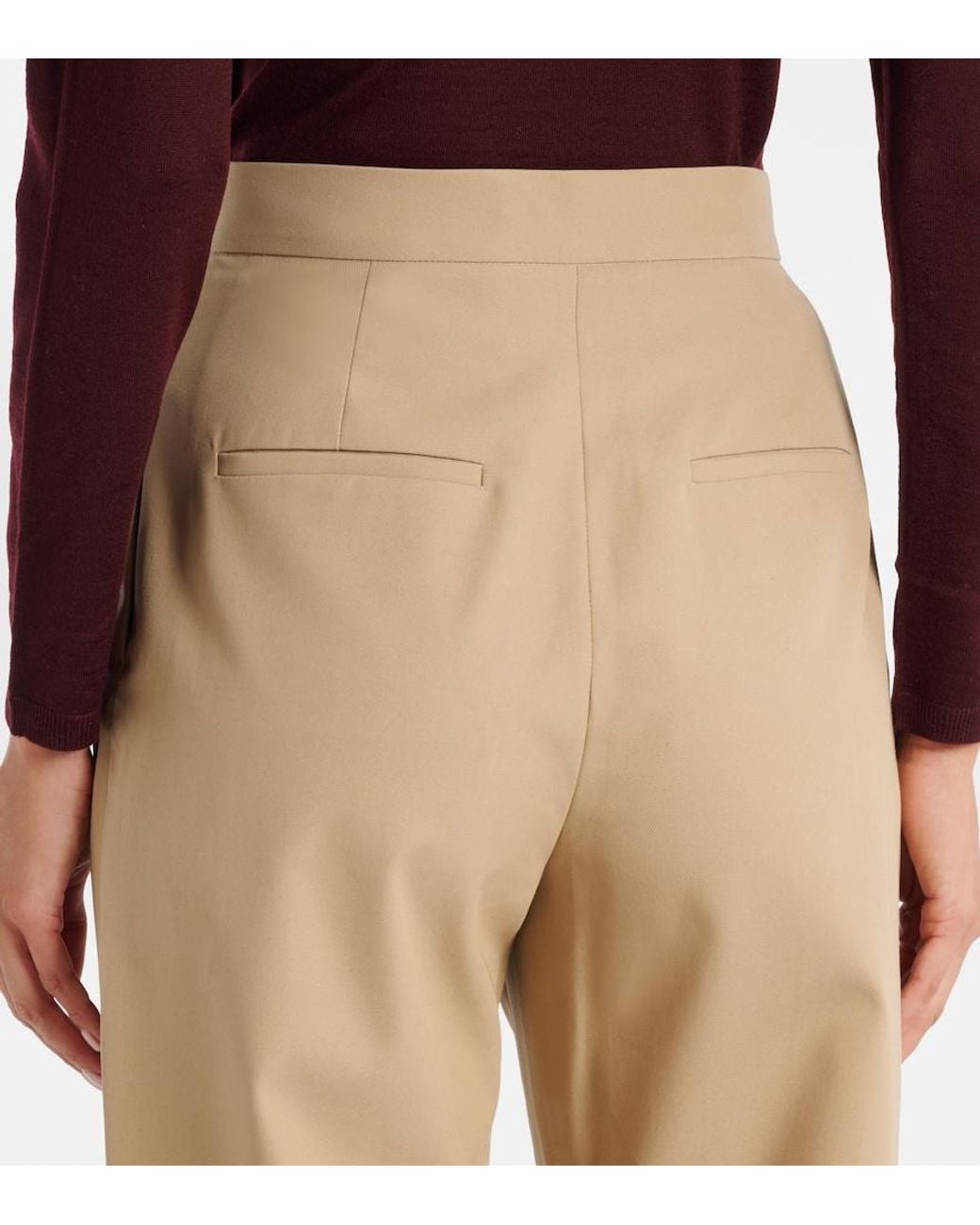 Max Mara Natural Dede Pleated Cotton Slim Pants
