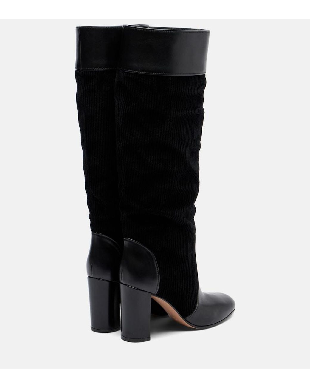 Gianvito Rossi Black Sheffield Leather And Corduroy Knee-High Boots