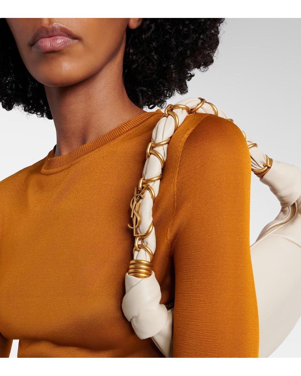 Saint Laurent Natural Amalia Mini Leather Top-Handle Bag