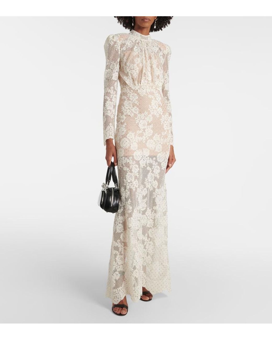 Self-Portrait Embellished Lace Maxi Dress in White | Lyst UK