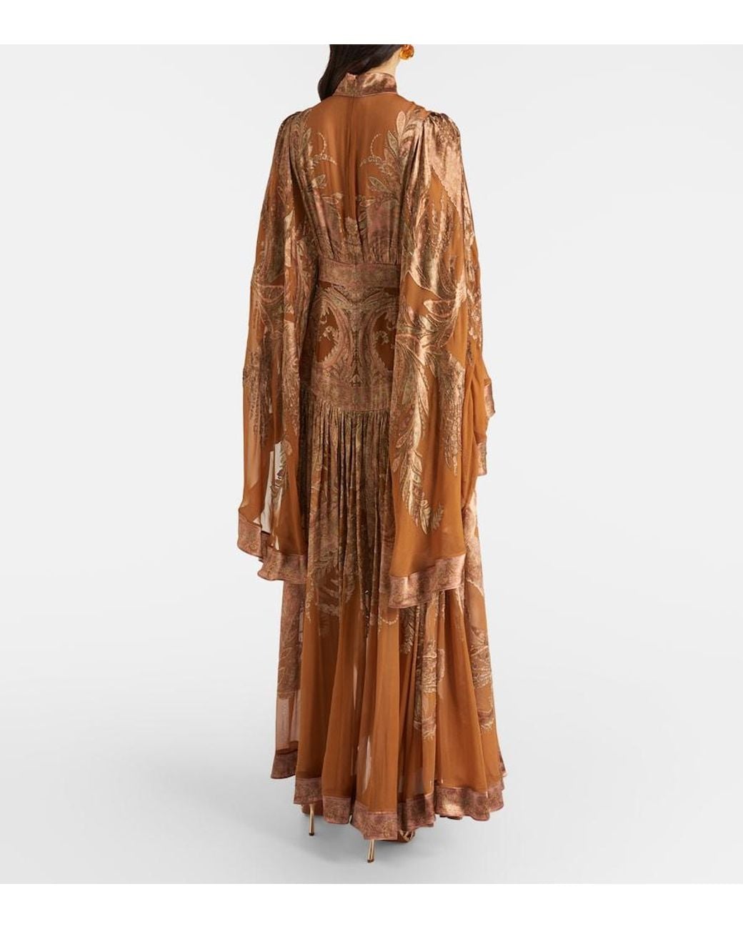 Zimmermann Brown Memento Burnout Paisley Semi-Sheer Gown