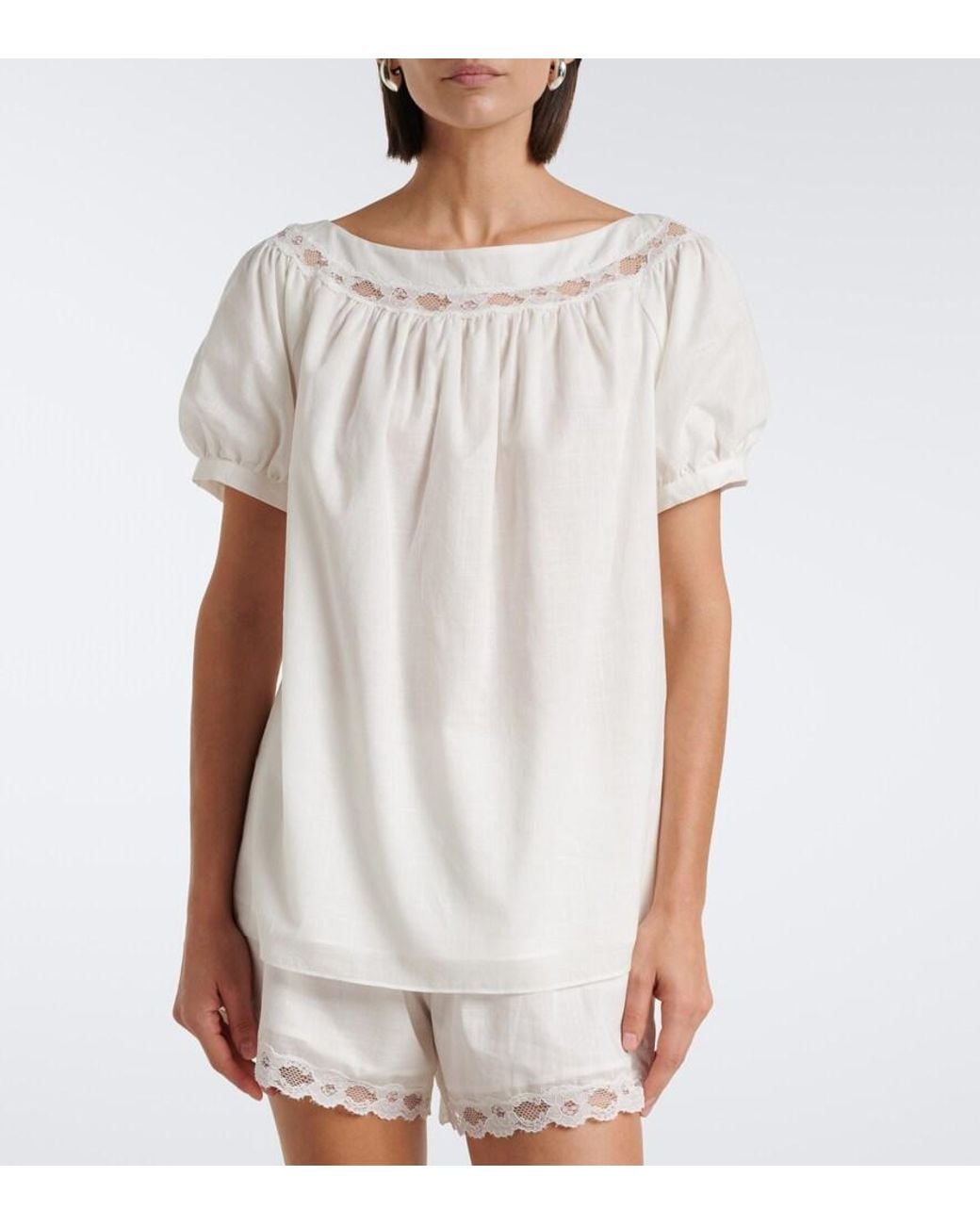 Posse White Marilyn Lace-Trimmed Cotton Top