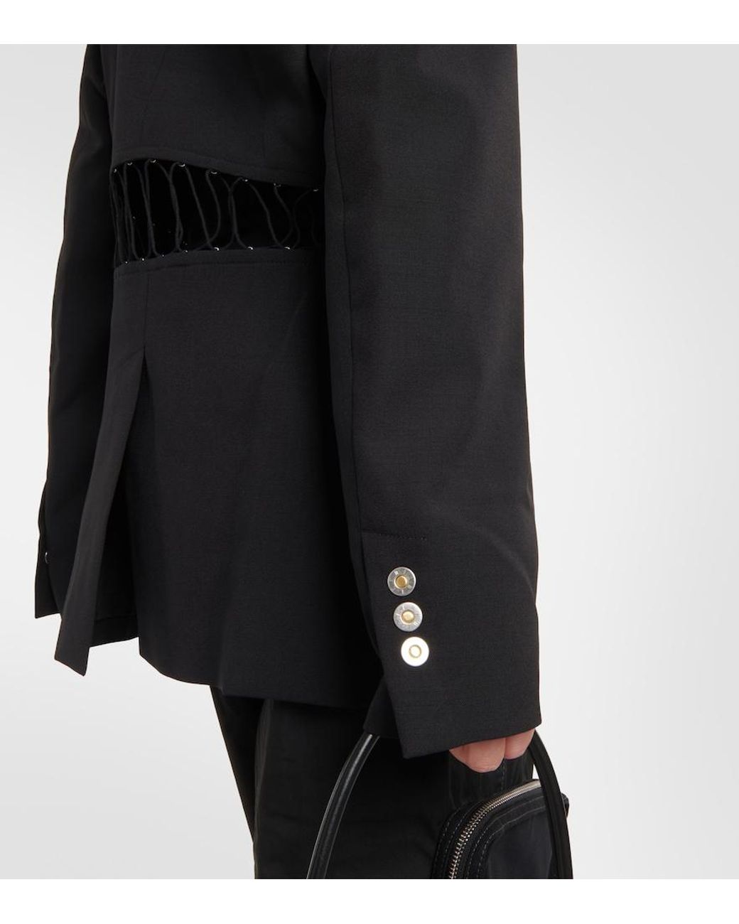 Dion Lee Black Lace-Trimmed Cutout Wool Blazer