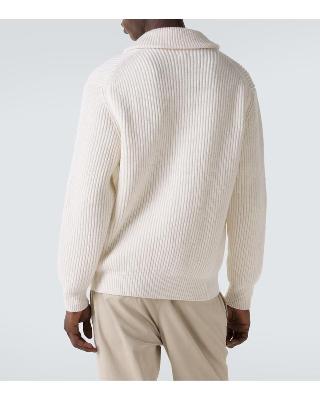 Eleventy White Ribbed-Knit Wool Cardigan for men