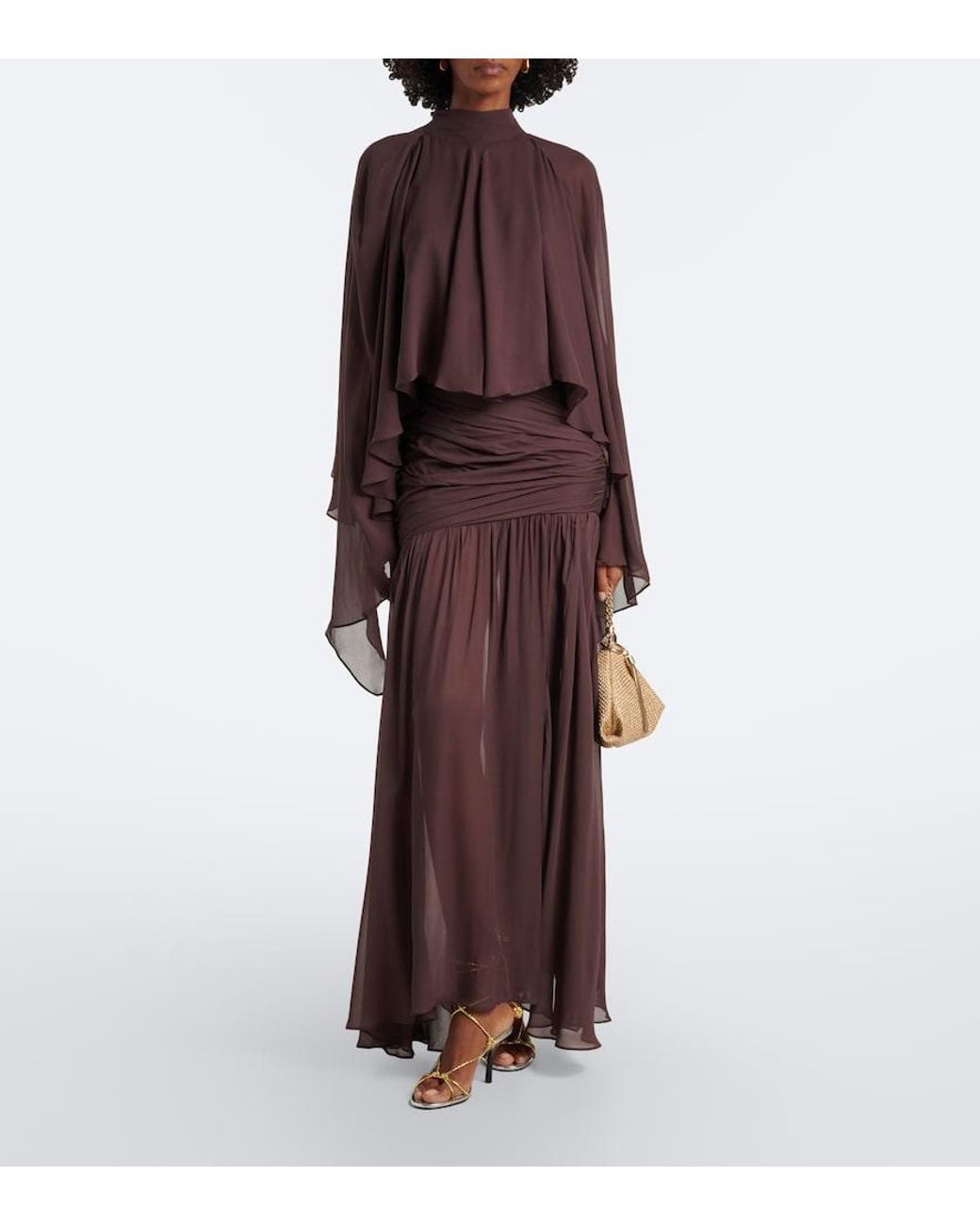 De La Vali Purple Amaya Gathered Chiffon Maxi Skirt