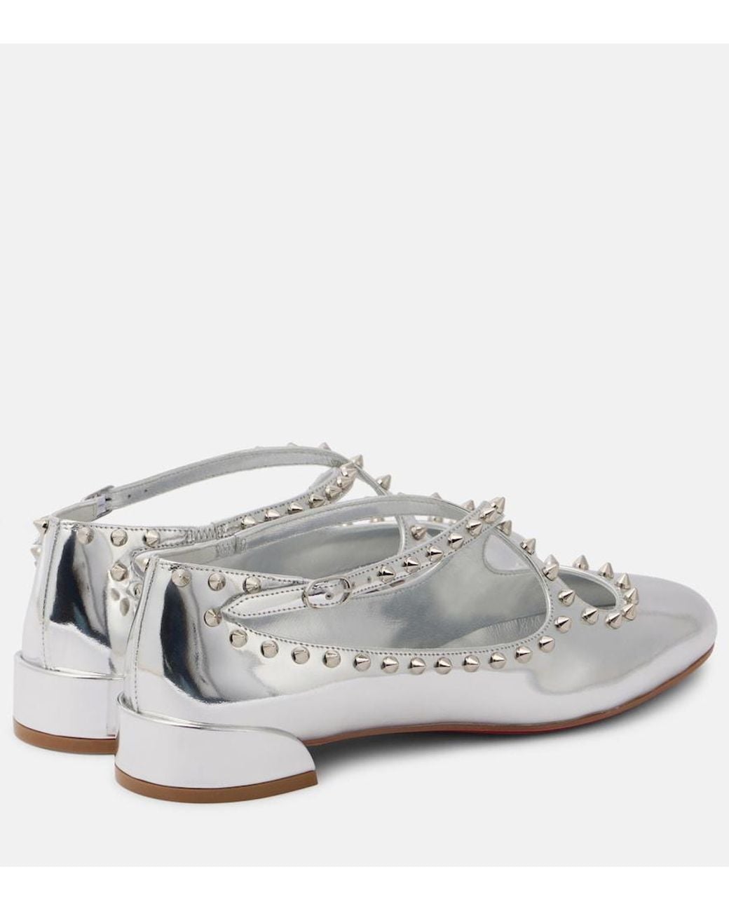 Christian Louboutin White Pilouta Jane Spikes Leather Ballet Flats