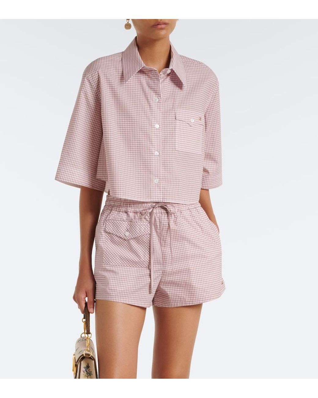 Valentino Garavani Pink Vlogo Gingham Cotton Shirt