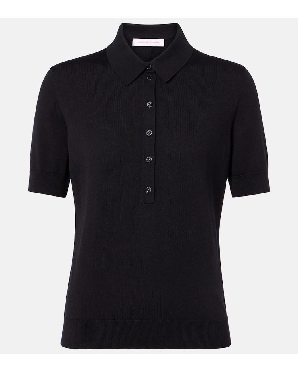 Carolina Herrera Black Silk And Cotton-Blend Polo Shirt