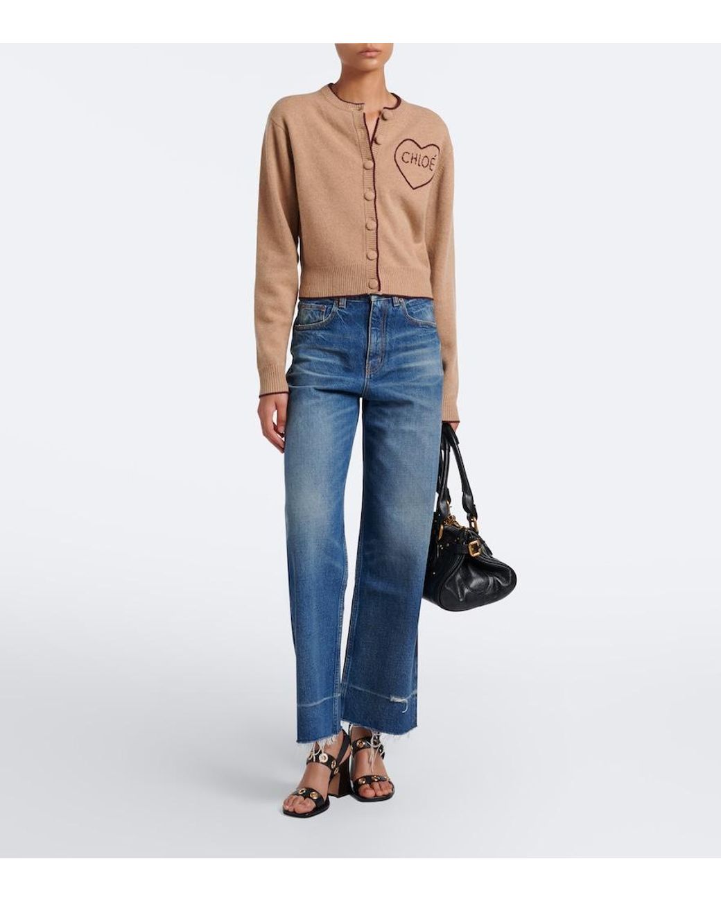 Chloé Brown Logo Wool And Cashmere Cardigan